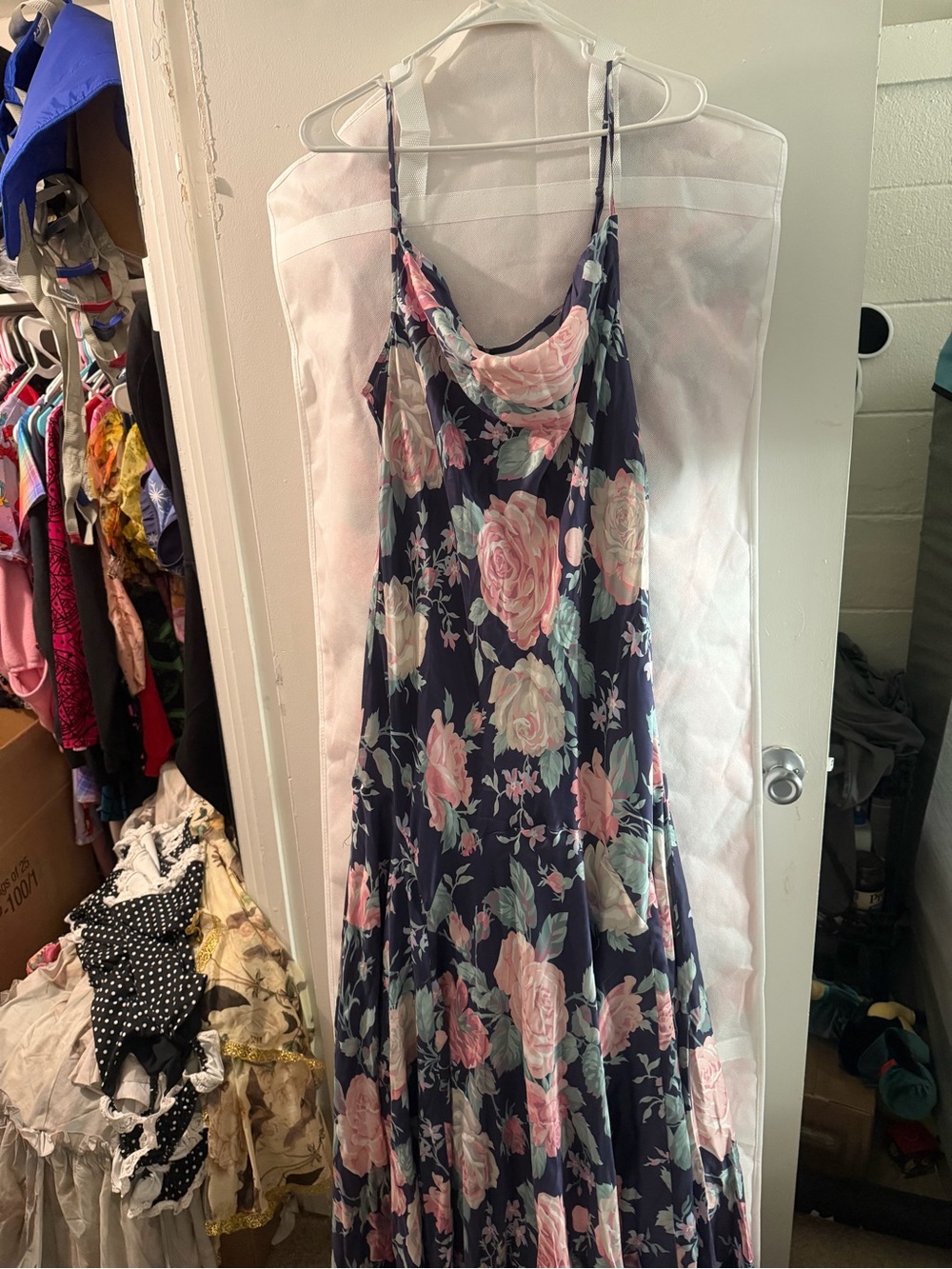 Selkie Navy Maxi Dress with Pink Rose Print - Picture 3 of 5